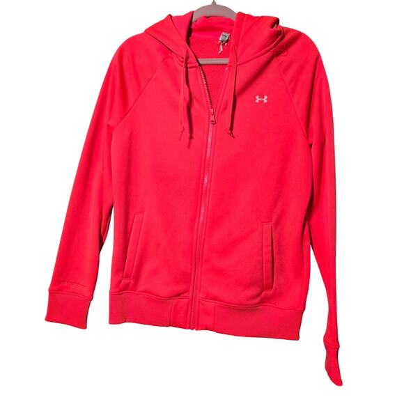 Under Armour Full Zip Hoodie‎ Women's M Red Fitted UA Logo Athleisure Activewear - Picture 2 of 16